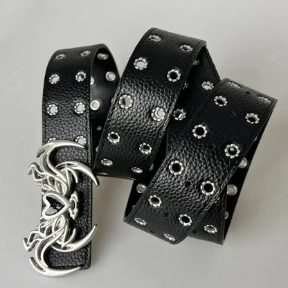 Y2K Gothic Spider Buckle Leather Belt