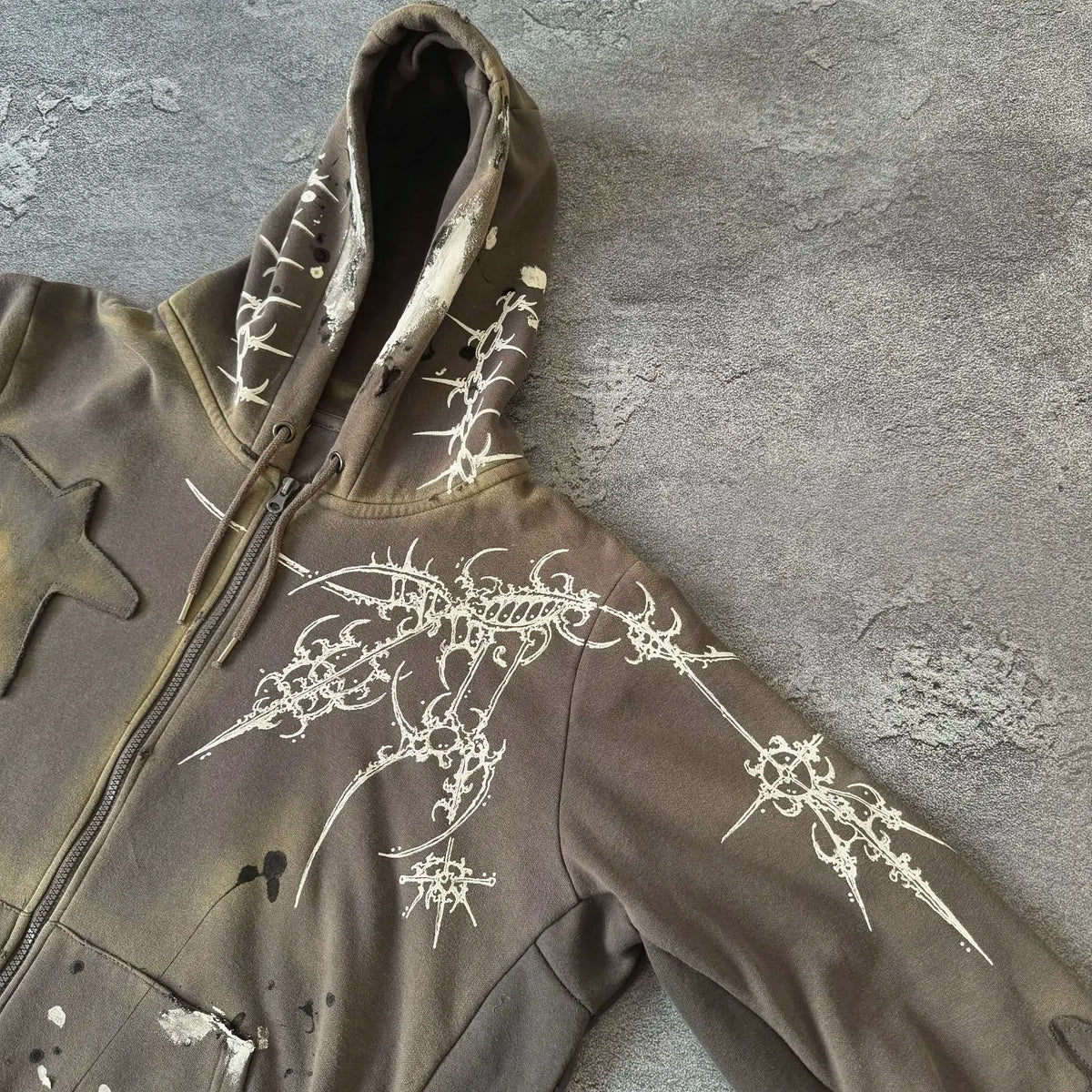 Y2K Gothic Star Pattern Patchwork Zip Up Hoodie