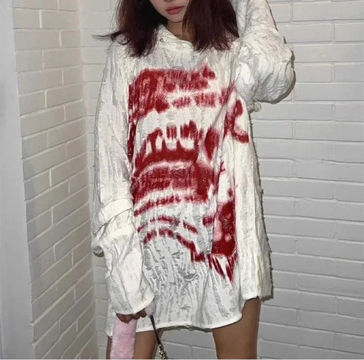 Y2K Gothic Vintage Sheer Graphic Hoodie