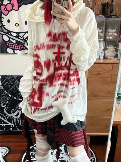 Y2K Gothic Vintage Sheer Graphic Hoodie