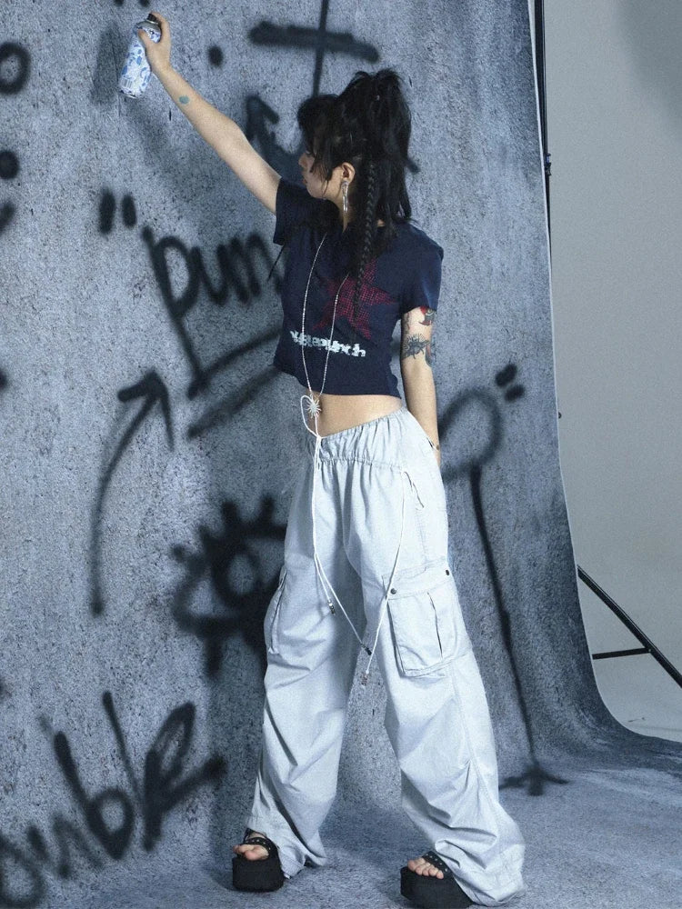 Y2K Graphic Star Button Up Crop Top