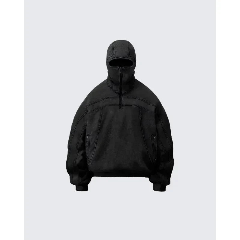 Y2K Grey Balaclava Zip Up Hoodie
