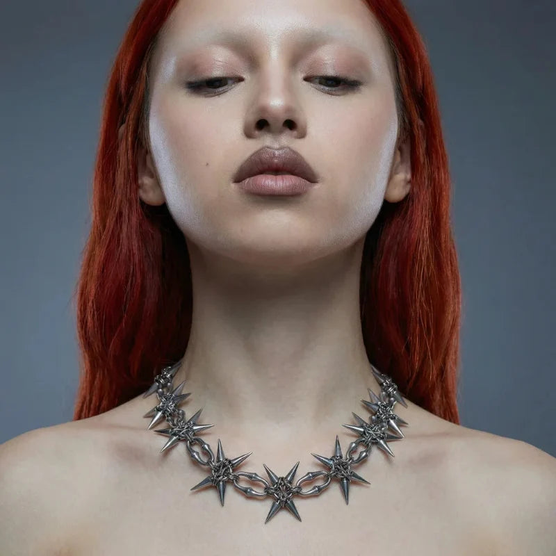Y2K Grunge Mace Rivet Chain Necklace