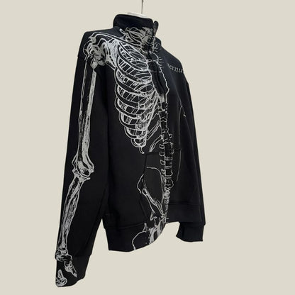 Y2K Grunge Skeleton Print Graphic Zip Up Jacket