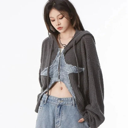 Y2K Grunge Women's Cardigan Sweater Zip Up