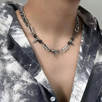 Y2K Hanging Rivet Splicing Bead Necklace