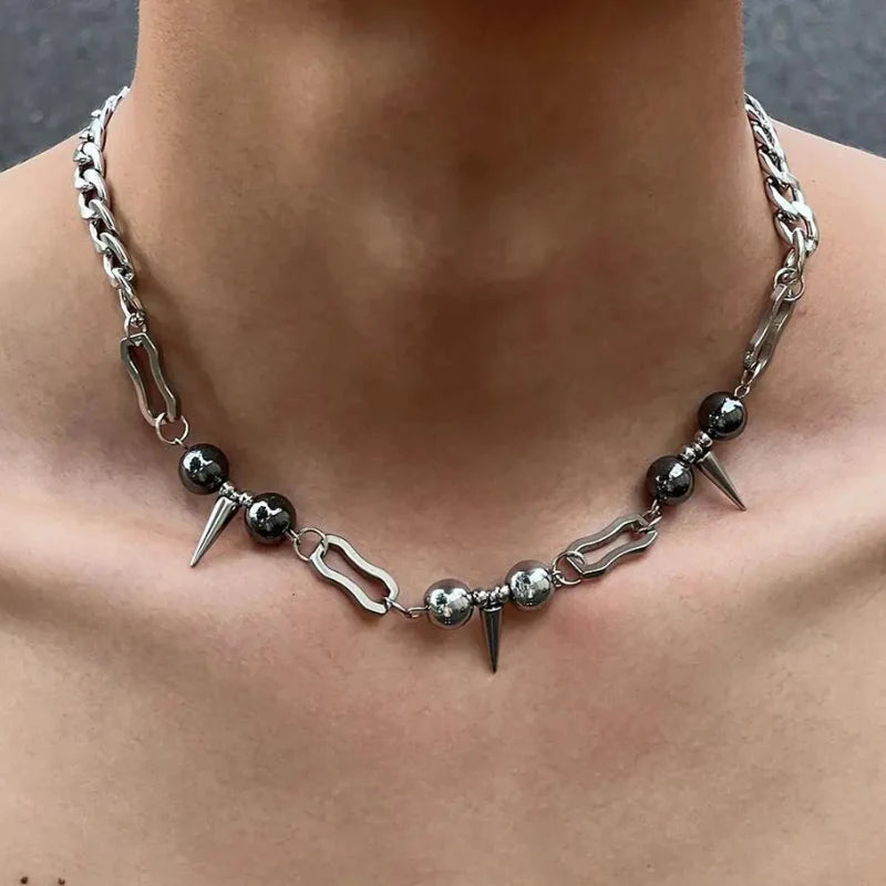 Y2K Hanging Rivet Splicing Bead Necklace