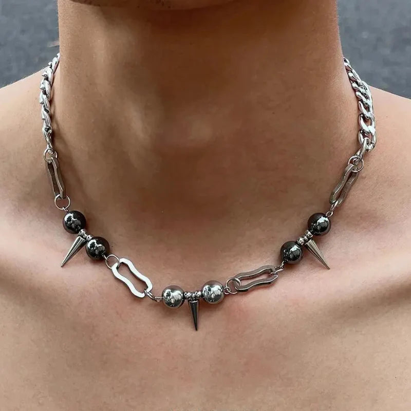Y2K Hanging Rivet Splicing Bead Necklace