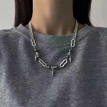 Y2K Hanging Rivet Splicing Bead Necklace