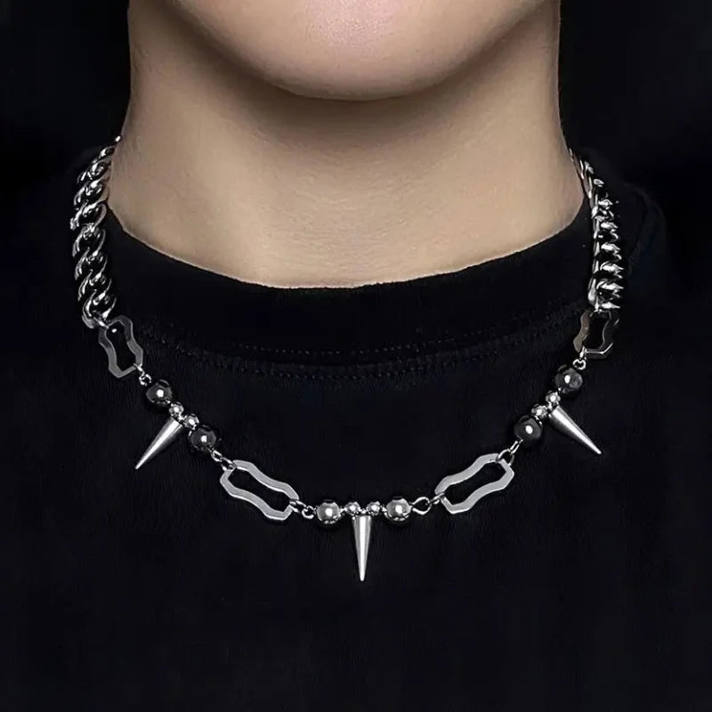 Y2K Hanging Rivet Splicing Bead Necklace