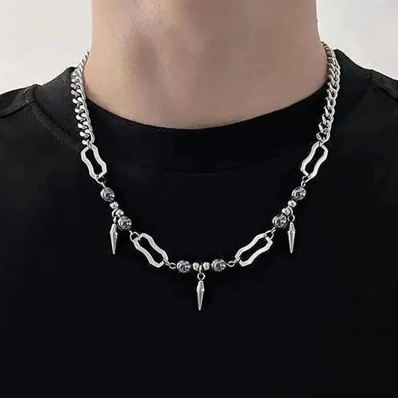 Y2K Hanging Rivet Splicing Bead Necklace