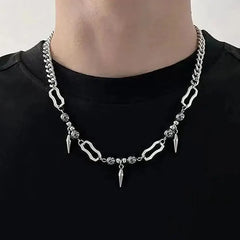 Y2K Hanging Rivet Splicing Bead Necklace