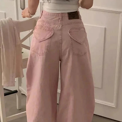 Y2K High Waist Love Heart Denim Jeans