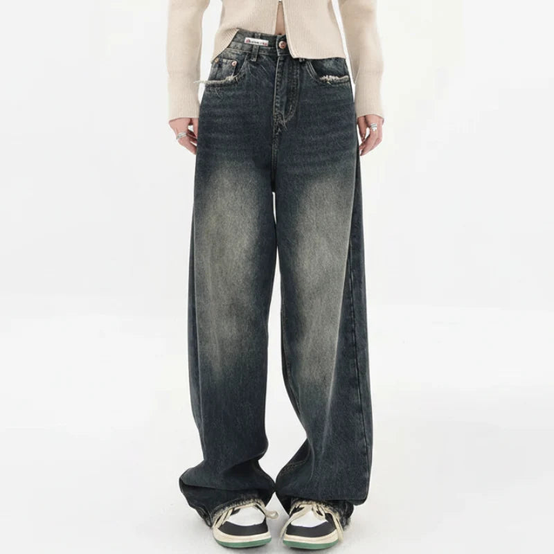 Y2K High Waist Slight Wash Baggy Boyfriend Jeans