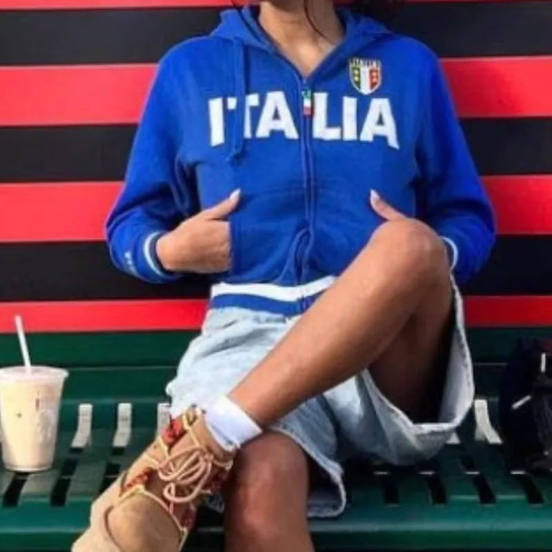 Y2K ITALIA Embroidered Zip Up Jacket Hoodie