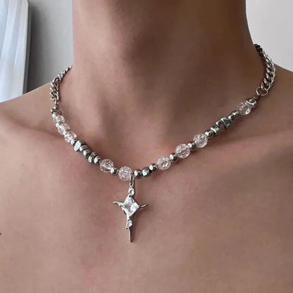 Y2K Imitation Pearl Cross Pendant Necklace