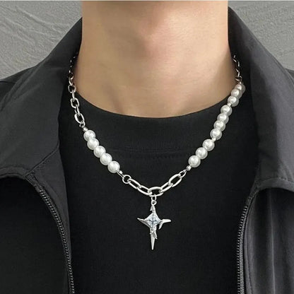 Y2K Imitation Pearl Cross Pendant Necklace