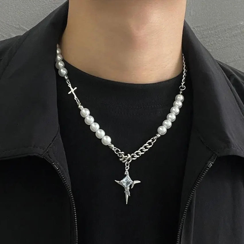Y2K Imitation Pearl Cross Pendant Necklace