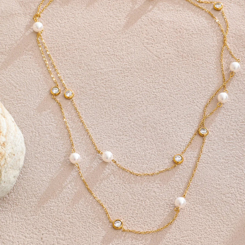 Y2K Imitation Pearls Zirconia Layered Chain Necklace