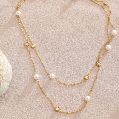 Y2K Imitation Pearls Zirconia Layered Chain Necklace