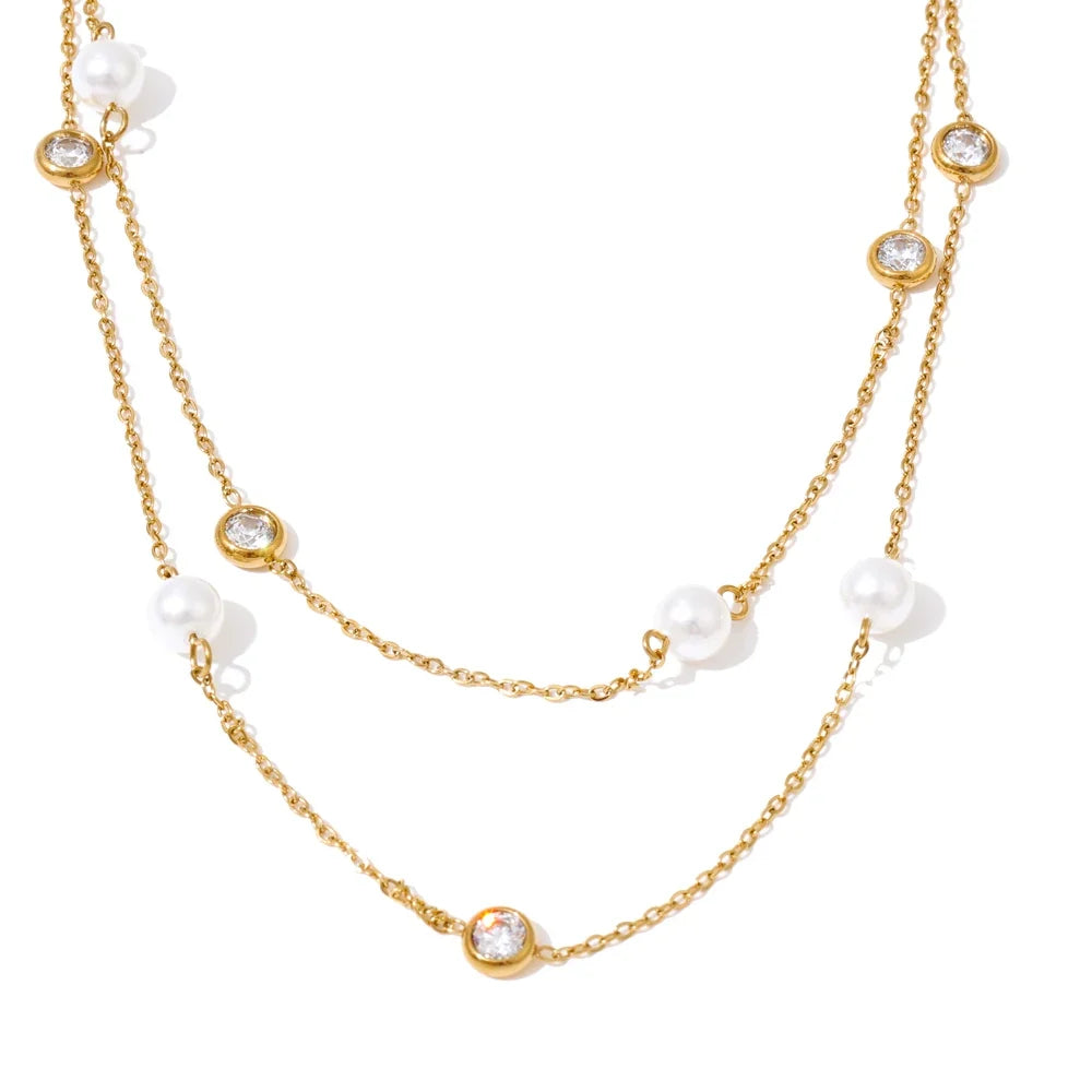 Y2K Imitation Pearls Zirconia Layered Chain Necklace