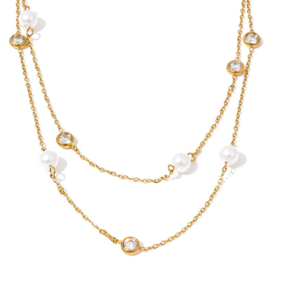 Y2K Imitation Pearls Zirconia Layered Chain Necklace