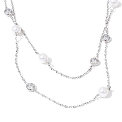 Y2K Imitation Pearls Zirconia Layered Chain Necklace