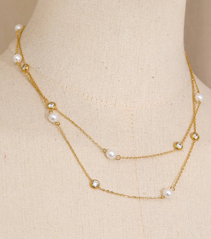Y2K Imitation Pearls Zirconia Layered Chain Necklace