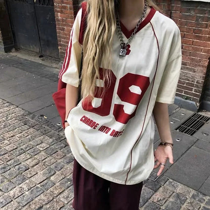 Y2K Into Battle V Neck Old School Soccer Jersey
