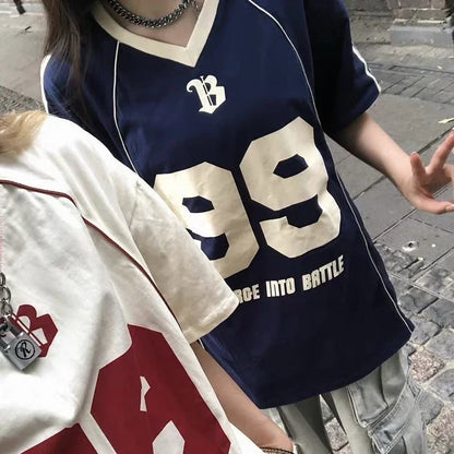Y2K Into Battle V Neck Old School Soccer Jersey