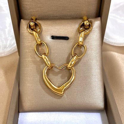 Y2K Irregular Hollow Heart Pendant Thick Necklace