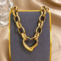 Y2K Irregular Hollow Heart Pendant Thick Necklace