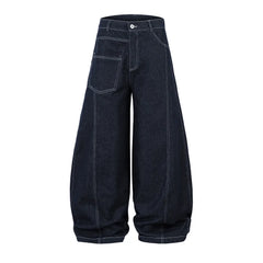 Y2K Irregular Spliced Stitch Baggy Curved Barrel Jeans