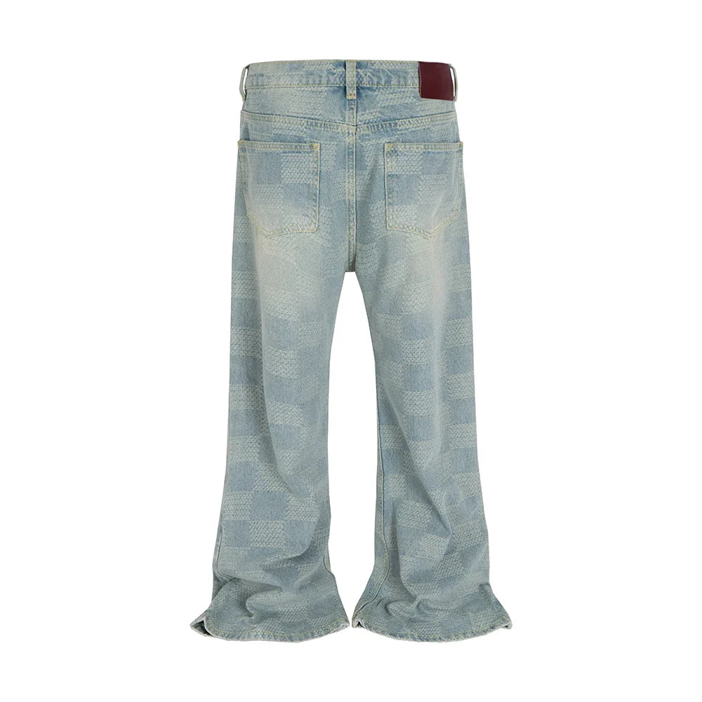 Y2K Jacquard Checkered Micro Flared Jeans
