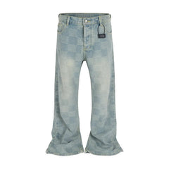 Y2K Jacquard Checkered Micro Flared Jeans