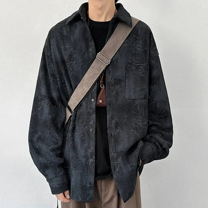 Y2K Jacquard Corduroy Long Sleeve Button Down Shirt