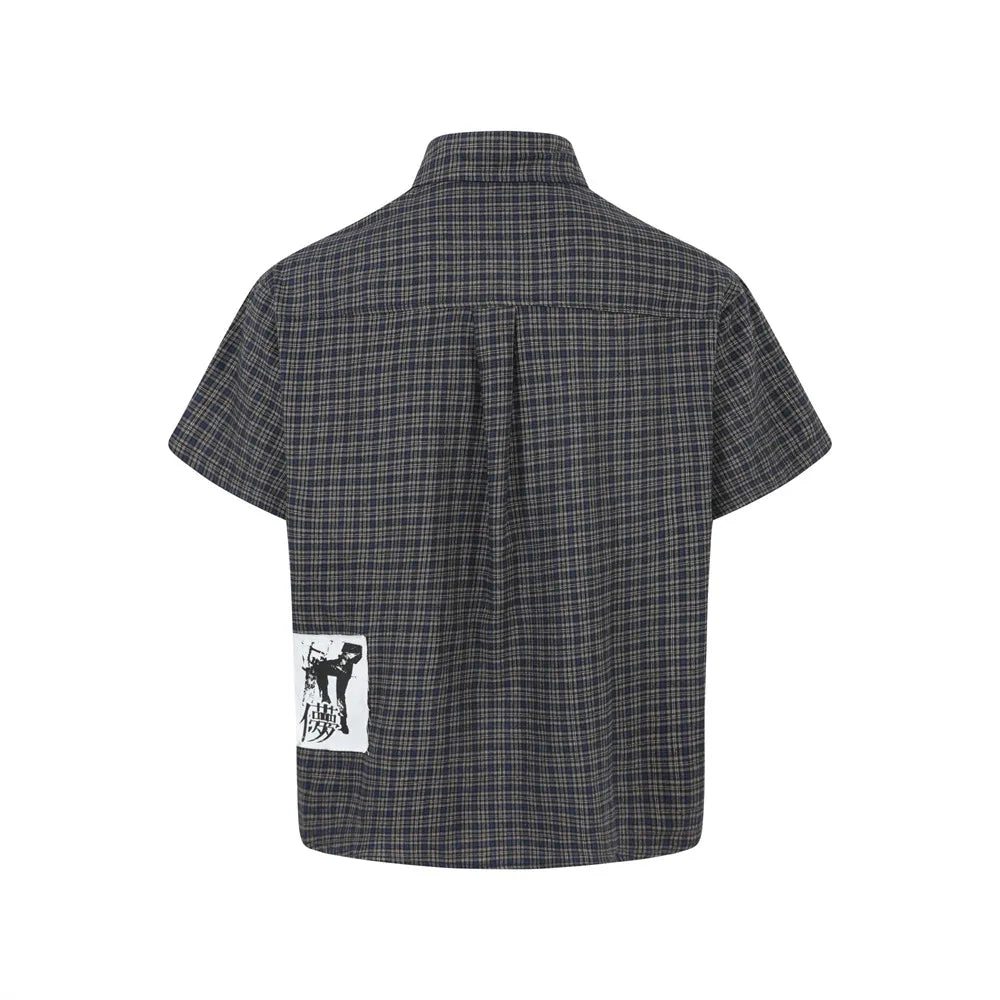 Y2K Japanese Graffiti Patch Plaid Workshirt