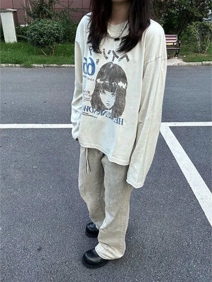 Y2K Japanese Grunge Long Sleeve Graphic Top