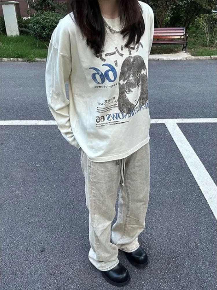 Y2K Japanese Grunge Long Sleeve Graphic Top