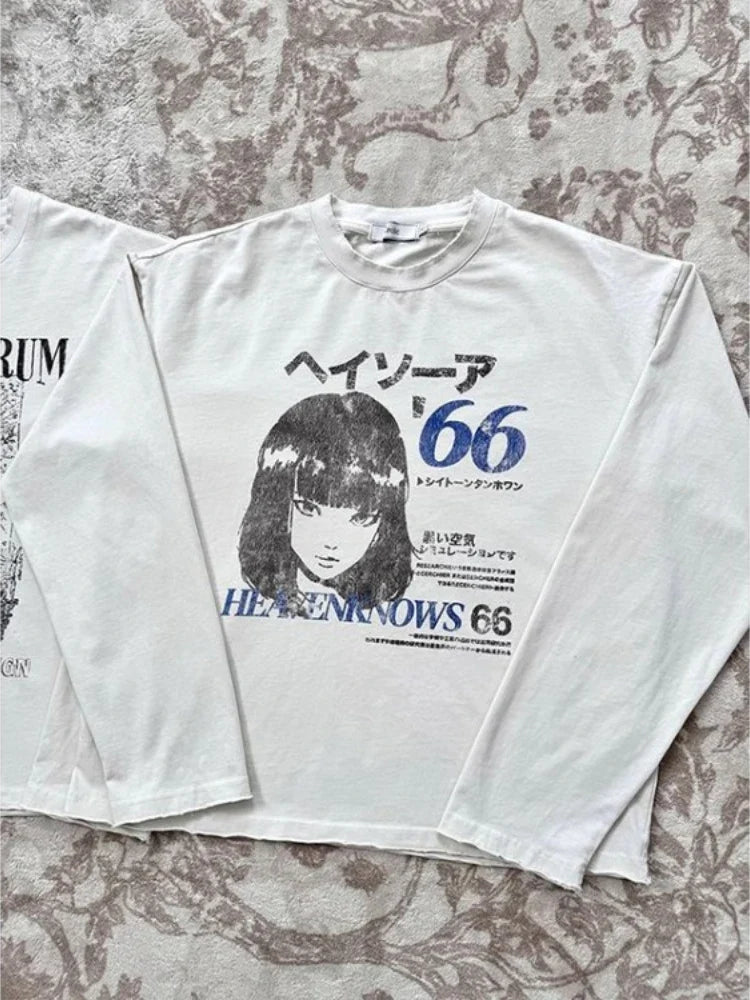 Y2K Japanese Grunge Long Sleeve Graphic Top