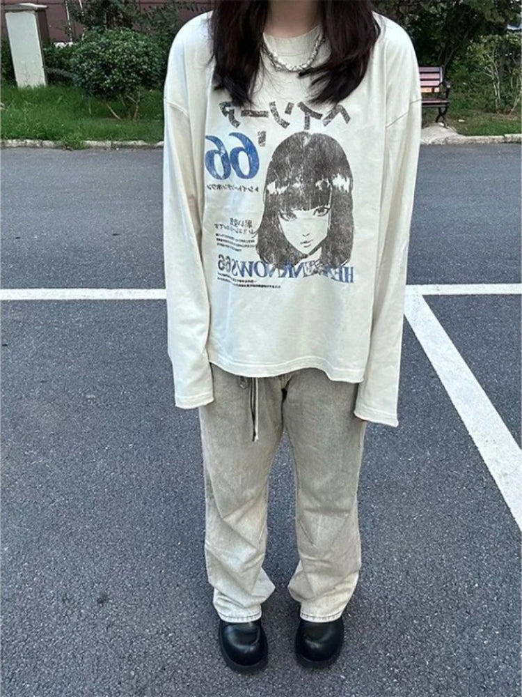 Y2K Japanese Grunge Long Sleeve Graphic Top
