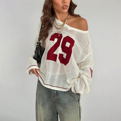 Y2K Jersey Digital Print Long Sleeve Top