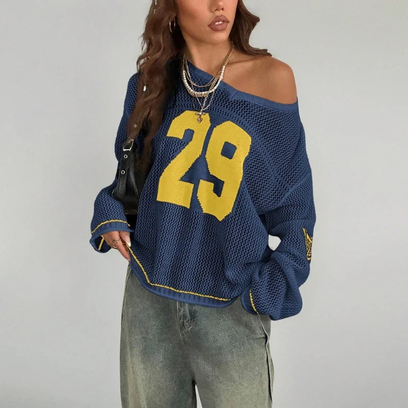Y2K Jersey Digital Print Long Sleeve Top