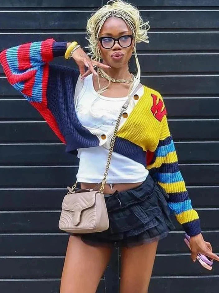 Y2K Jock Block Colour Cardigan Sweater