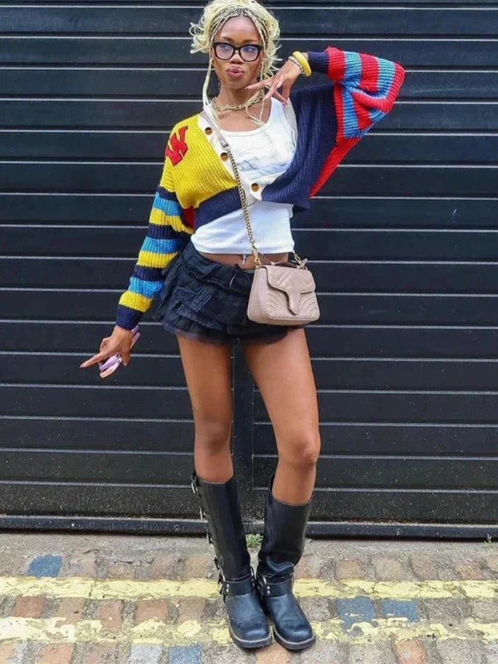 Y2K Jock Block Colour Cardigan Sweater