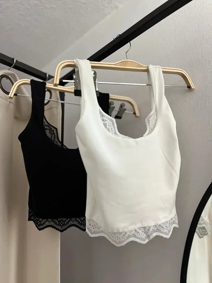 Y2K Lace Low Cut Cropped Tank Top