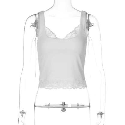 Y2K Lace Low Cut Cropped Tank Top