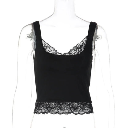 Y2K Lace Low Cut Cropped Tank Top
