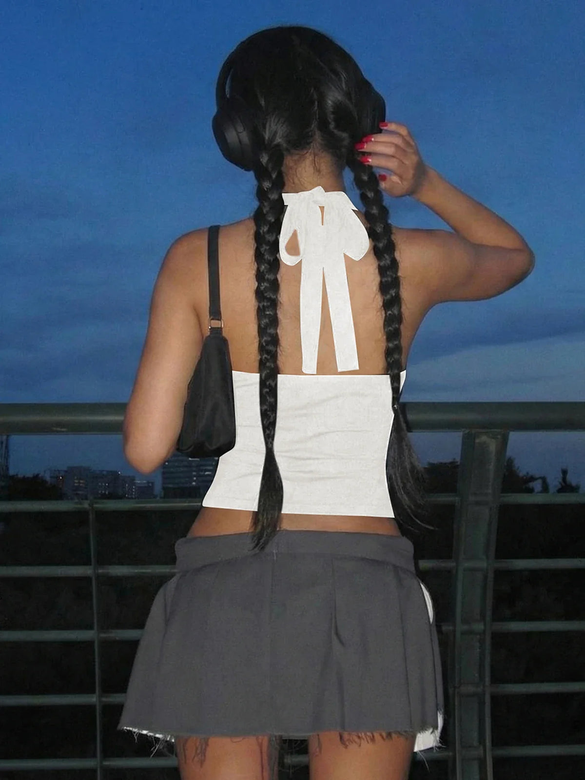 Y2K Lace Up Slim Fit Halter Top