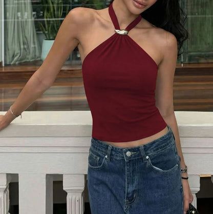 Y2K Lace Up Slim Fit Halter Top